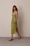 Kaia Strapless Midi Dress in Moss