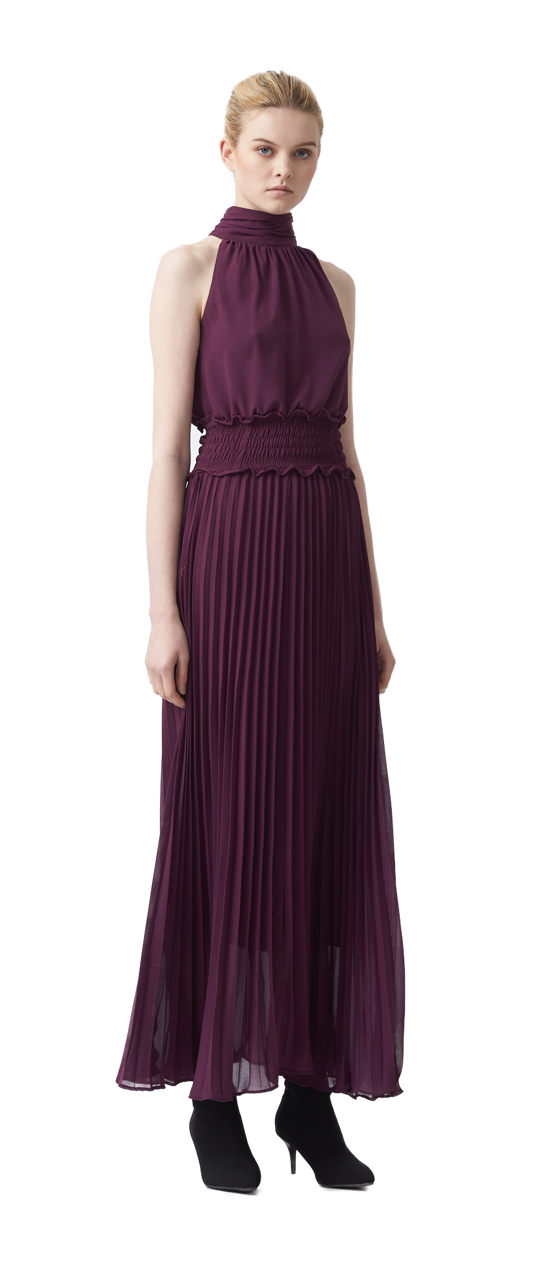 halter pleated maxi dress